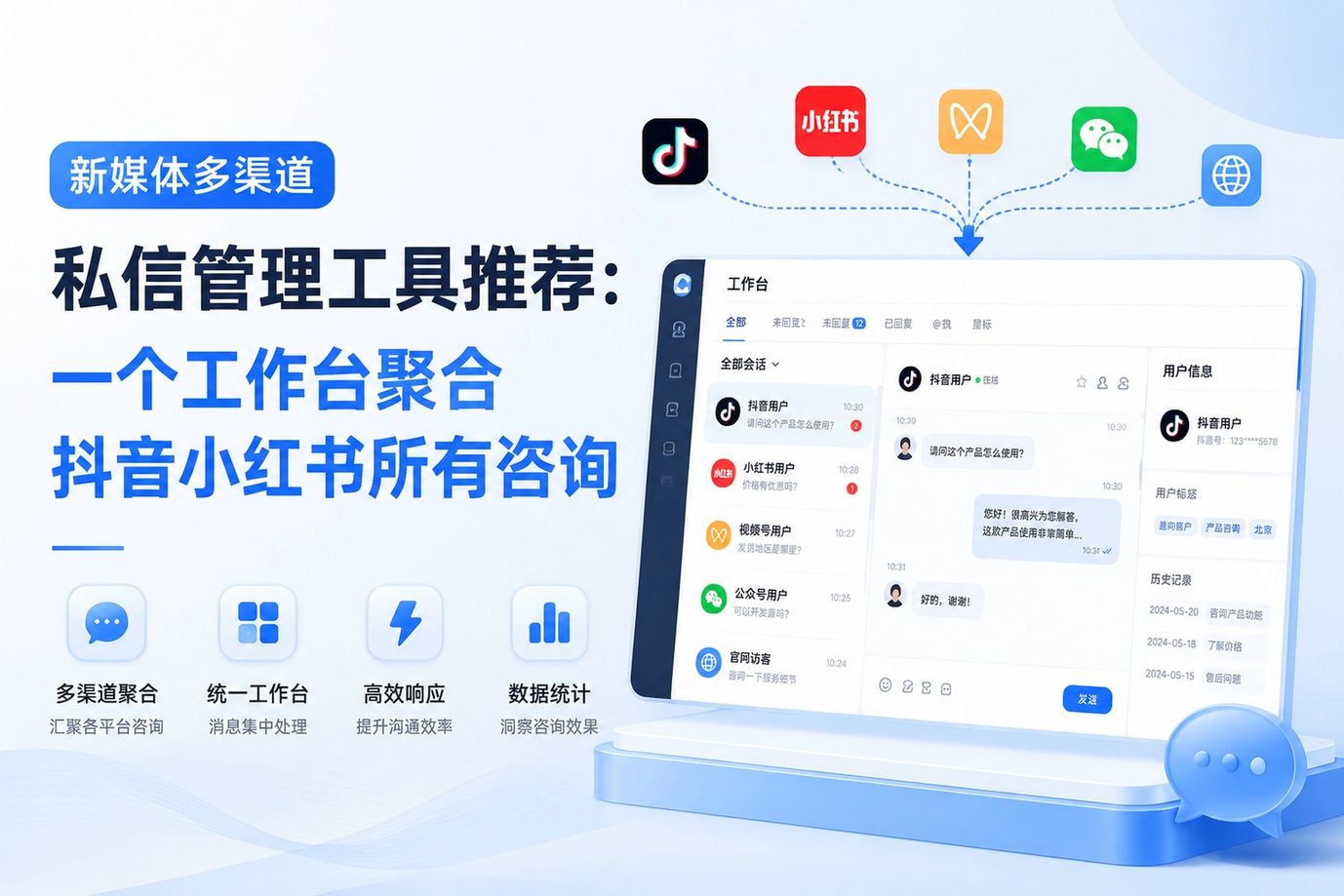 新媒体多渠道私信管理工具推荐：一个工作台聚合抖音小红书所有咨询